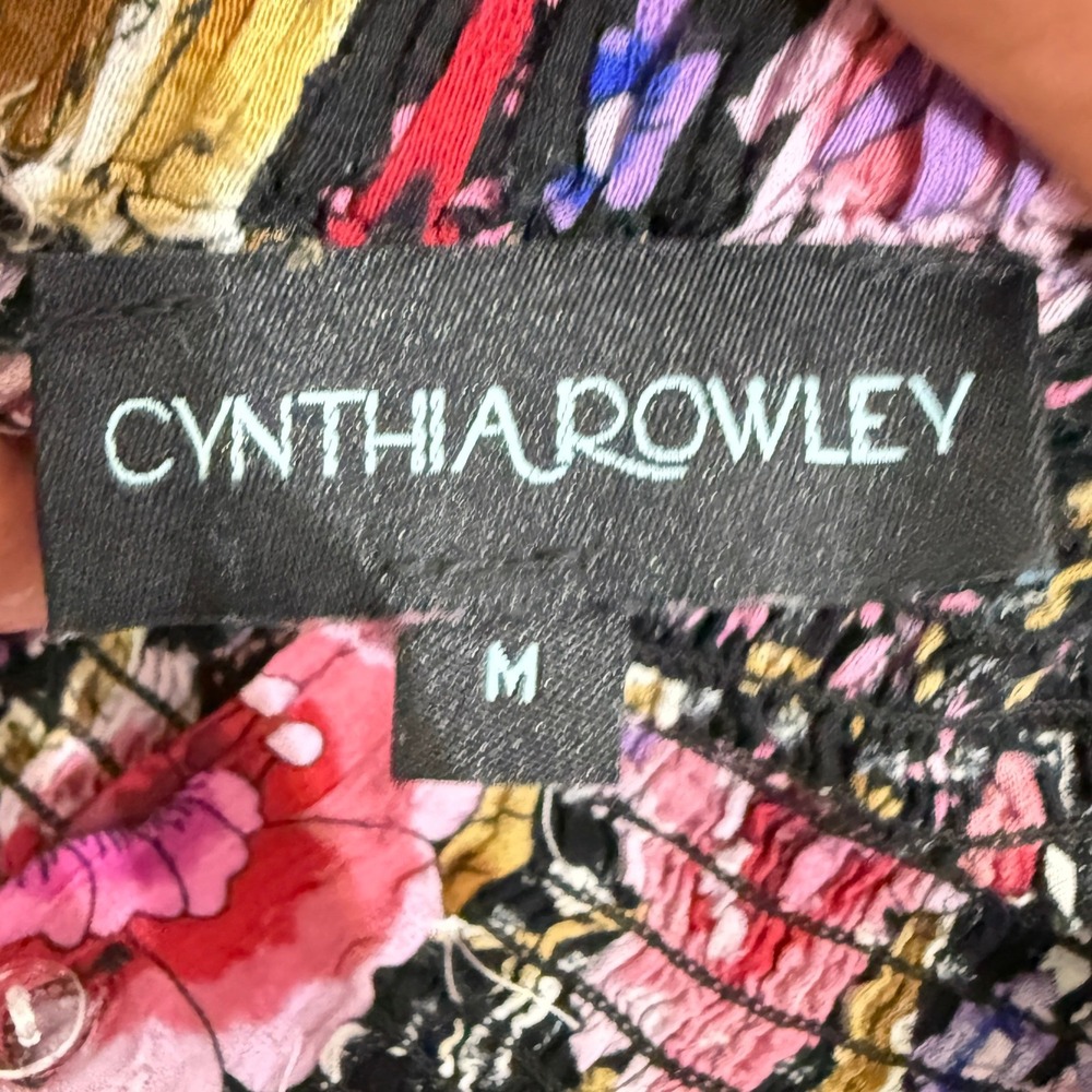 VTG Cynthia Rowley Floral Maxi Skirt Size S Black Pink Tiered Boho Smocked Fairy - Picture 4 of 8